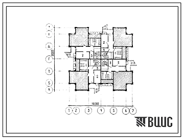 Типовой проект П-4-40(171-148-68сп.13.86) Хозяйственные помещения в цокольном этаже 2-этажного 4-квартирного жилого дома с квартирами типа 5б, (убежище на 40 человек, размеры убежища 18м на 18м, режимы вентиляции 1).