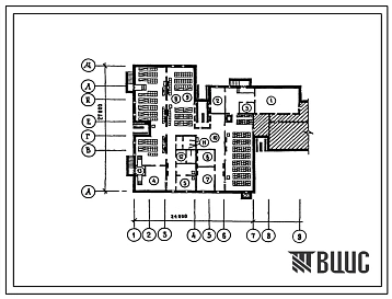 Типовой проект П-2-360(211-1-482.13.88) Помещения техподполья детских яслей-сада на 280 мест, (убежище на 360 человек, размеры убежища 27м на 24м, режимы вентиляции 1,2).