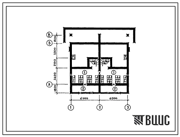 Типовой проект П-2-60(144-42-150с.85) Помещения подвального этажа 2 квартирного блокированного жилого дома с 3 комнатными квартирами в разных уровнях, (убежище на 60 человек, размеры убежища 12,6м на 12м, режимы вентиляции 1,2).