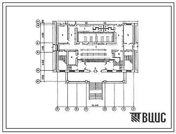 Типовой проект П-5-324(234-1-143м.86) Помещения 1 этажа сельского профессионального училища на 270 учащихся, (убежище на 324 человек, размеры убежища 24,44м на 16,2м, режимы вентиляции 1,2).