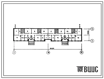 Типовой проект П-2-(П-4)-501-333.85(75 04(12), 75 05(12), 75 06(12)) Хозяйственно-бытовые помещения в подвале 5-ти этажного 3 секционного жилого дома, (убежище на 501 человек, размеры убежища 12м на 6,4м, режимы вентиляции 1,2).