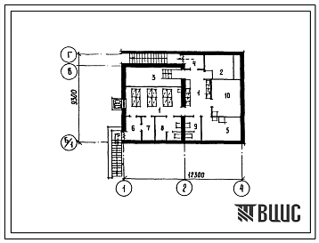 Типовой проект П-2-35(214-1-370.86) Бытовые помещения в подвале детского сада на 25 мест со стенами из кирпича, (убежище на 35 человек, размеры убежища 12,3м на 9,3м, режимы вентиляции 1,2,3).