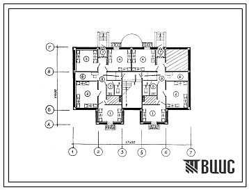 Типовой проект П-5-90(210-053.13.89) Хозяйственные помещения в подвале блок-секции рядовой переменной этажности с 1-2-3-х комнатными квартирами, (убежище на 90 человек, размеры убежища 17,4м на 11,4м, режимы вентиляции 1,2).