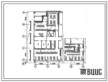 Типовой проект Б-2-450(701-1-31с) Хозяйственно-бытовые помещения 1 этажа общетоварного склада продовольственных товаров площадью 2500 кв.метров, (убежище на 450 человек, размеры убежища 54м на 24,6м, режимы вентиляции 1,2,3).