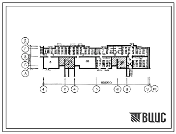 Типовой проект Б-1-1780(114-89-2.1.2) Хозяйственные помещения (кладовые) в подвале 9-тажного 6-секционного дома на 215 квартир, (убежище на 1780 человек, размеры убежища 53,6м на 12м, режимы вентиляции 1,2).