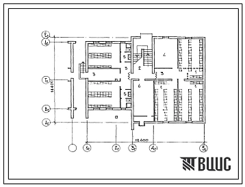 Типовой проект П-2-230(42-0180с.13.87) Подсобные помещения подвала 2-этажной 6-квартирной торцовой блок-секции Т-2.2.1, (убежище на 230 человек, размеры убежища 18,6м на 14,4м, режимы вентиляции 1,2,3).