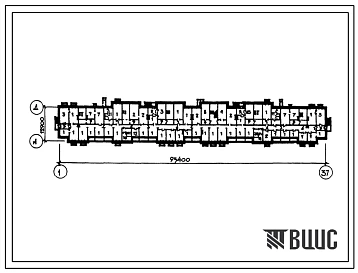 Типовой проект П-1-720(111-94-1(75.2)) Хозяйственно-бытовые помещения в подвале 5-этажного 6-секционного 89-квартирного жилого дома, (убежище на 720 человек, размеры убежища 93,4м на 12,9м, режимы вентиляции 1,2).