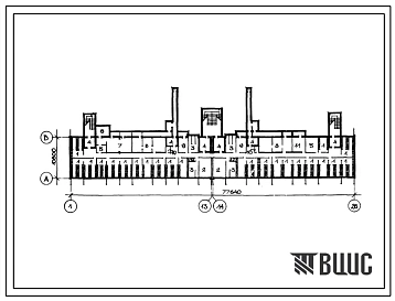 Типовой проект А-IV-778(111-105-70С) Помещения общественного назначения в подвале 5-этажного 6-секционного 70-квартирного крупнопанельного жилого дома, (убежище на 778 человек, размеры убежища 77,64м на 10,8м, режимы вентиляции 1,2).