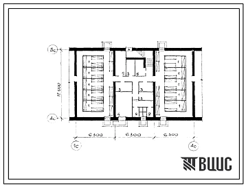 Типовой проект Б-2-200(52-0202с) Хозяйственно-бытовые помещения в подвале 3-этажной 9-квартирной рядовой блок-секции с квартирами типа 2б-2б-3б, (убежище на 200 человек, размеры убежища 18,9м на 12м, режимы вентиляции 1,2,3).