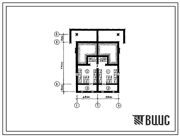 Типовой проект П-2-60(144-42-149с.85) Помещения подвального этажа 2 квартирного блокированного жилого дома с 2 комнатными квартирами в разных уровнях, (убежище на 60 человек, размеры убежища 13,5м на 9,6м, режимы вентиляции 1,2).