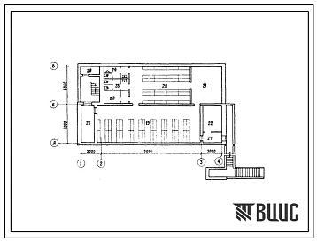 Типовой проект А-IV-300(501-6-7) Убежище в подвале вспомогательного здания для железнодорожной станции типа 3, (убежище на 300 человек, размеры убежища 21м на 12м, режимы вентиляции 1,2).